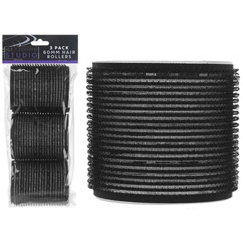 3 Black 60mm Hair Rollers