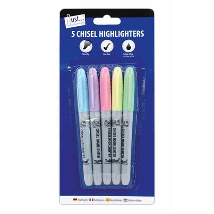 5 Pastel Chisel Tip Highlighters