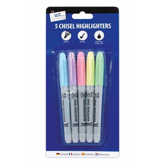5 Pastel Chisel Tip Highlighters