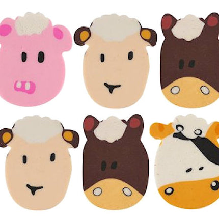 6 Farm Animal Rubber Erasers