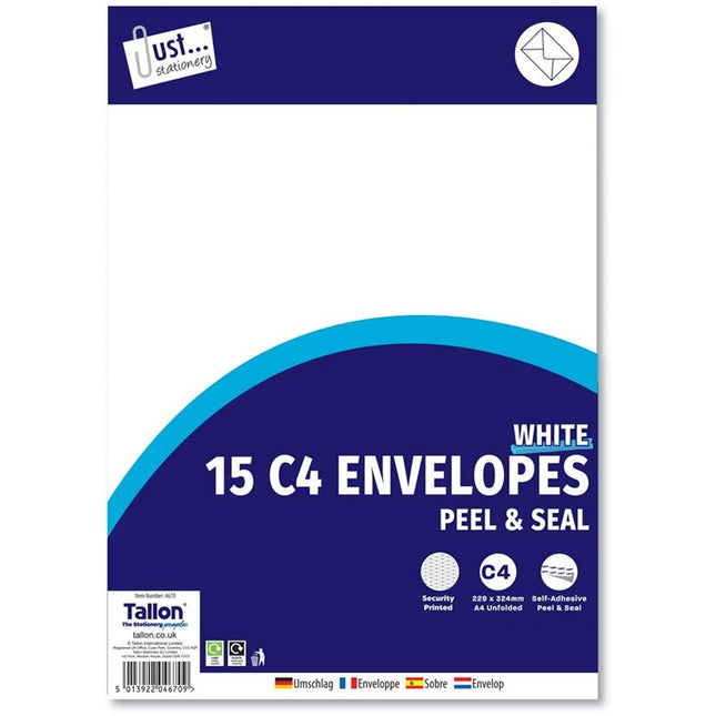 15 White C4 Peal & Seal Envelopes