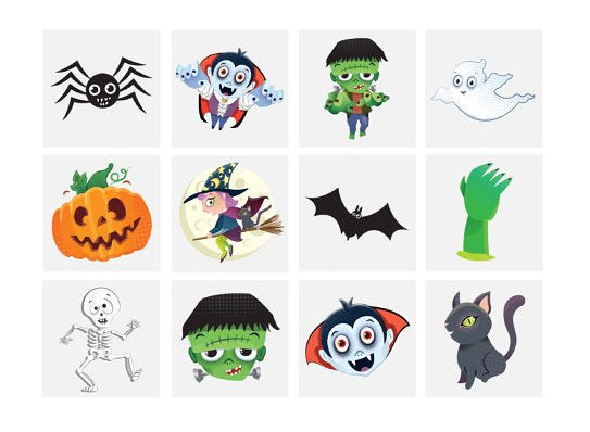 12 Halloween Temporary Tattoos