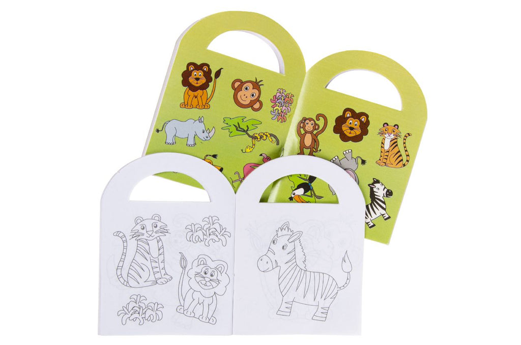 6 Jungle Sticker & Colouring Books With Handles