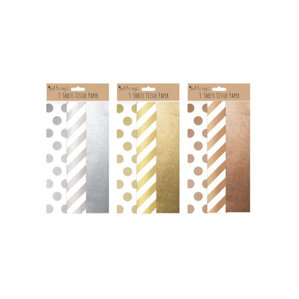 3 Metallic Tissue Paper Sheets