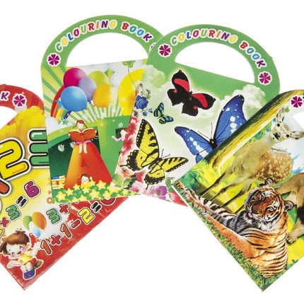 6 Assorted Sticker & Colouring Books With Handles