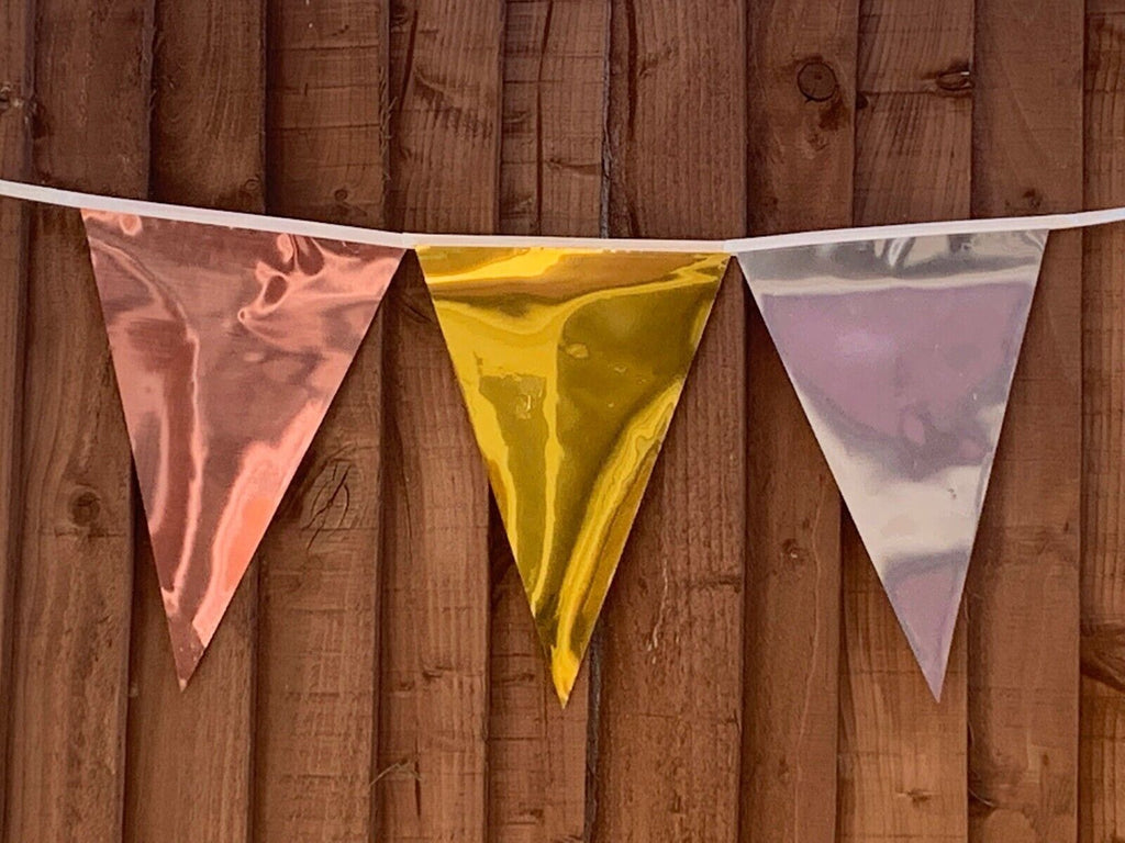 Metallic Gold, Rose Gold & Silver 10m Triangle Flag Bunting