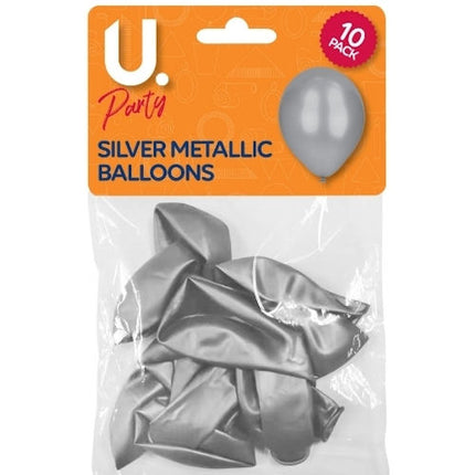 10 Silver Metallic Balloons