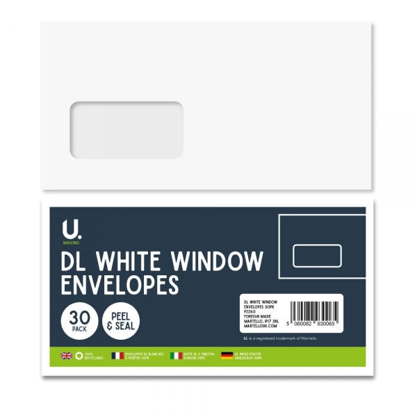30 White DL Window Envelopes