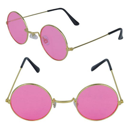 Adult Gold Framed Glasses & Pink Lenses