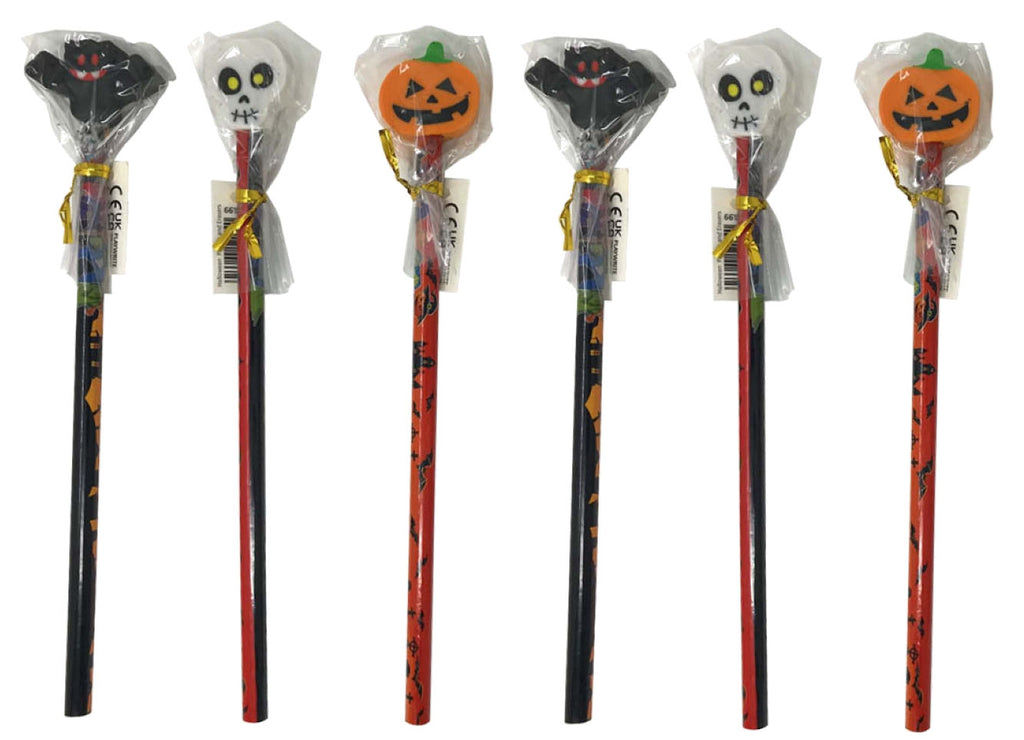 6 Halloween Pencils & Eraser Toppers