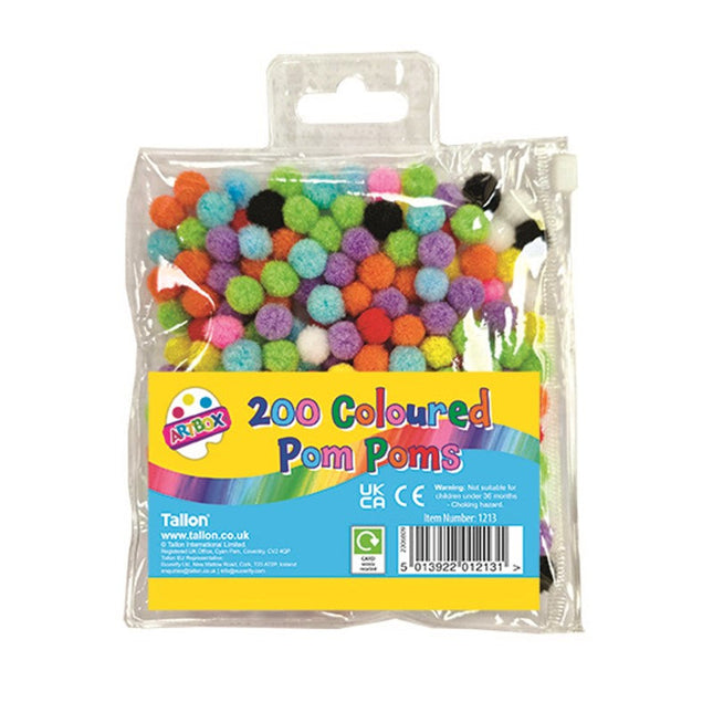200 Mini Coloured Pom Poms (Pack)