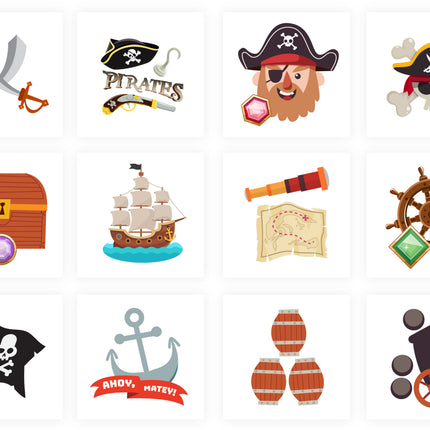 12 Pirate Temporary Tattoos