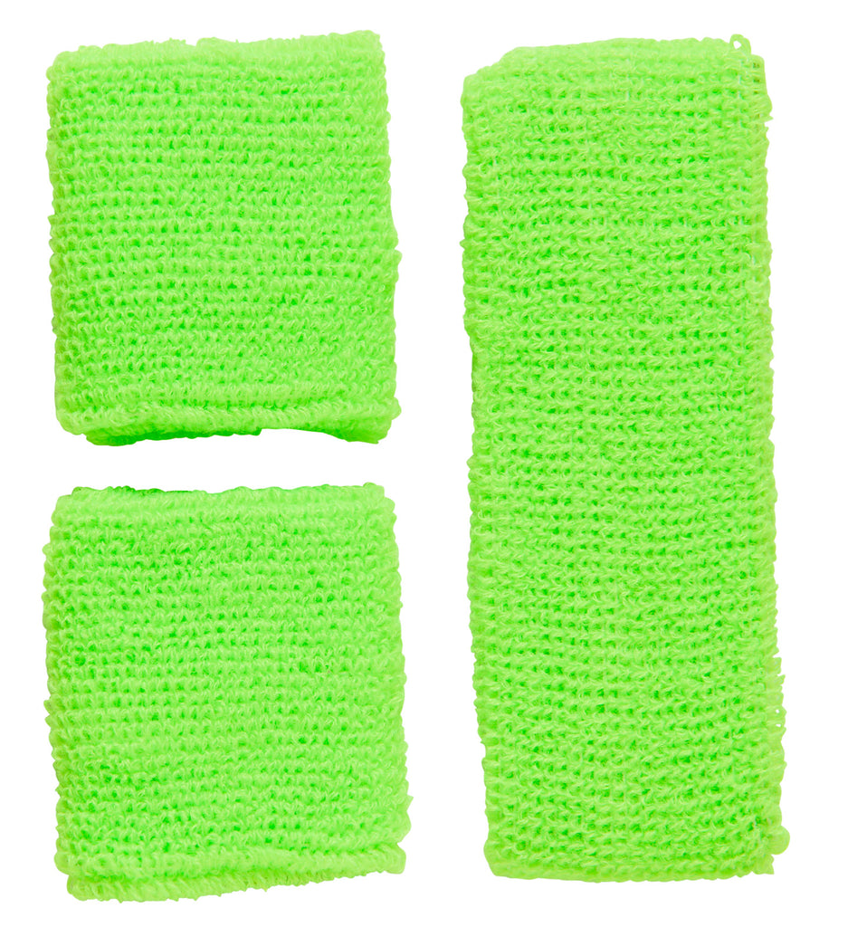 Neon Green Sweatbands Set (Headband and 2 Wristbands)