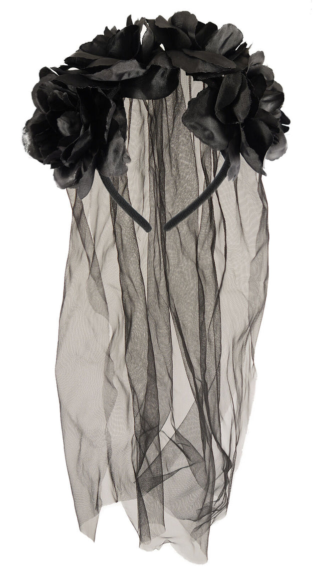 Black Flower Headband With Veil