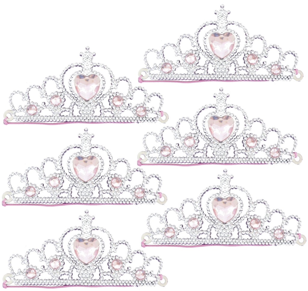 6 Silver Elastic Princess Tiaras