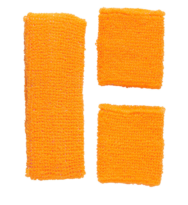 Neon Orange Sweatbands Set (Headband and 2 Wristbands)