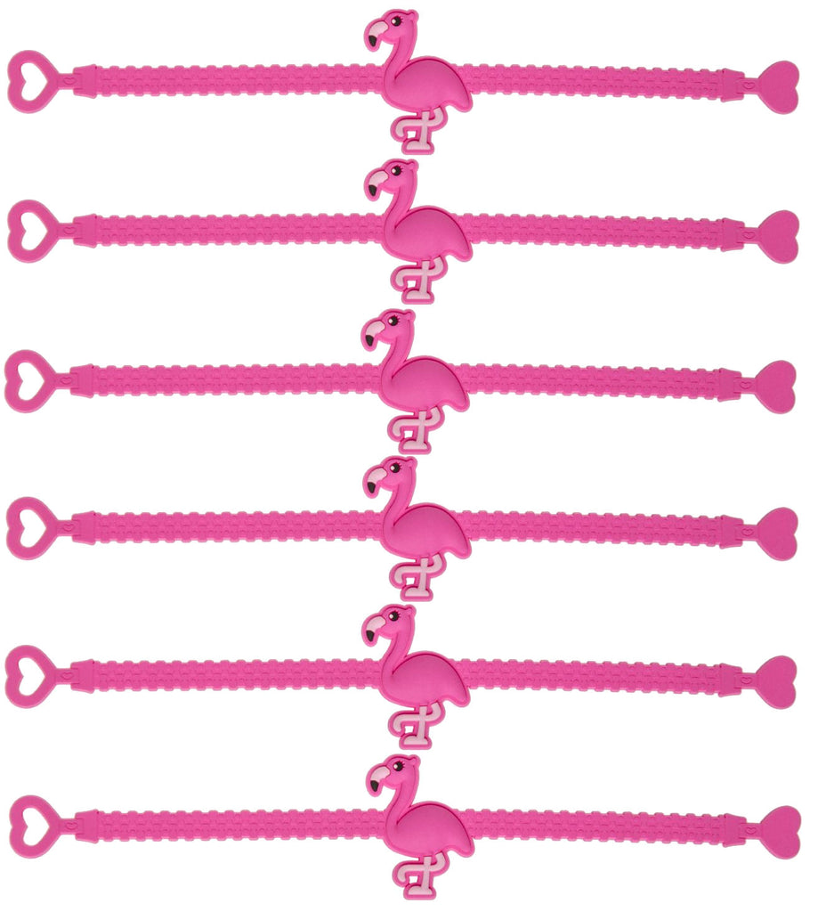 6 Adjustable Pink Flamingo Rubber Bracelets
