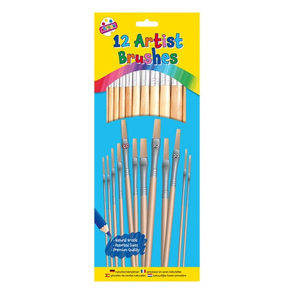 12 Natural Bristle Artist Paint Brushes