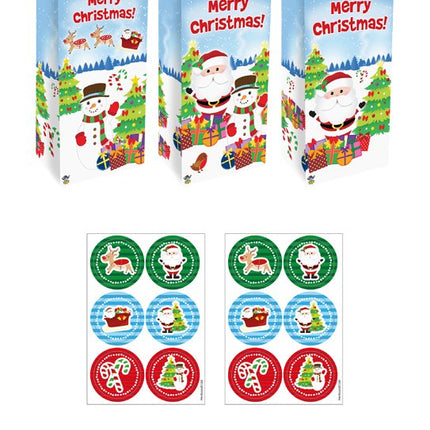 12 Christmas Paper Bags & Stickers