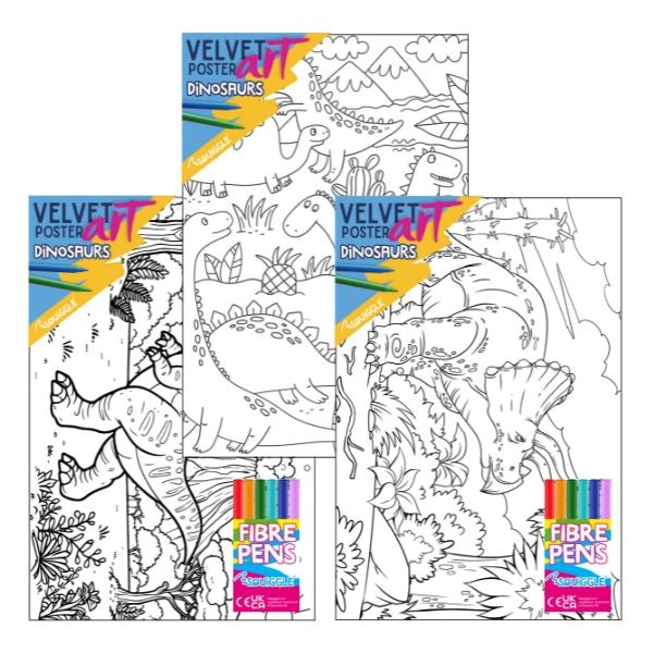 Dinosaur Velvet Poster Art & Fibre Pens