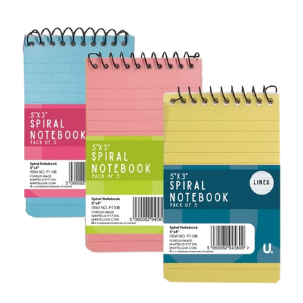 5 Spiral 5" x 3" Colour Notebook