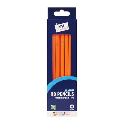 15 Yellow HB Pencils & Eraser Tips