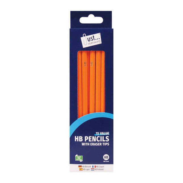 15 Yellow HB Pencils & Eraser Tips