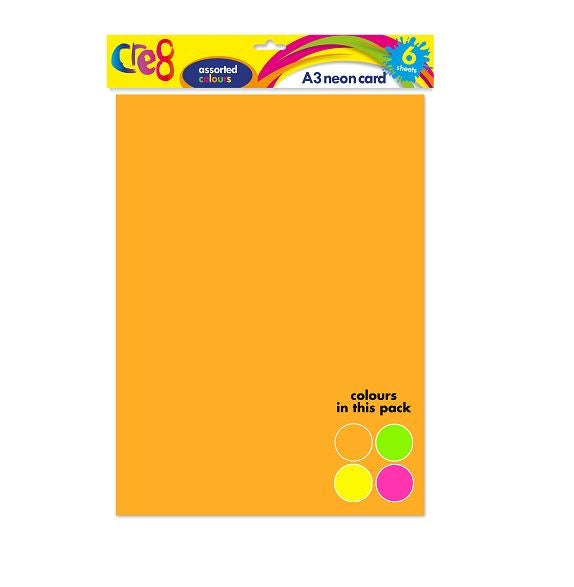 6 Neon Coloured A3 Card Sheets