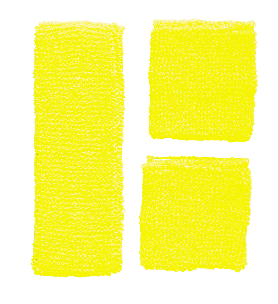 Neon Yellow Sweatbands Set (Headband and 2 Wristbands)
