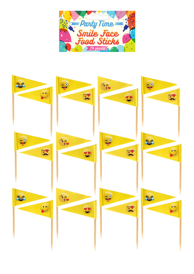 24 Happy Face Food Sticks