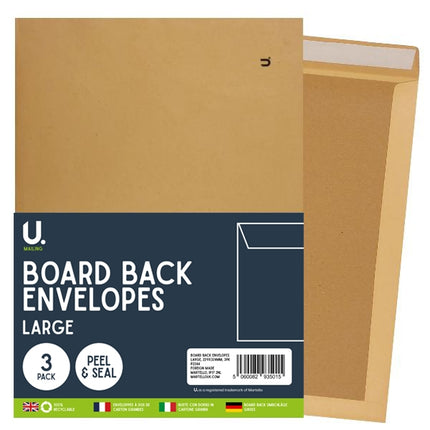 3 Large Board Back Envelopes