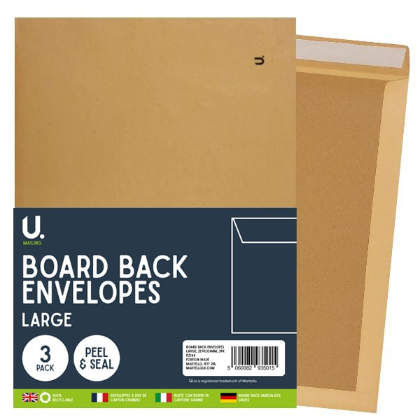 3 Large Board Back Envelopes