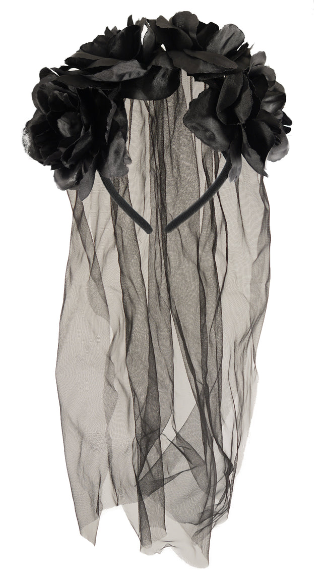 Black Flower Headband With Veil
