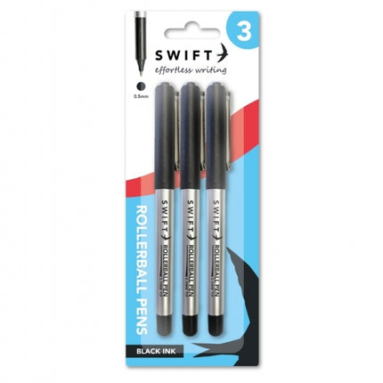 3 Black Rollerball Pens