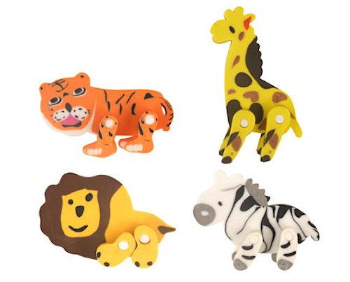 6 Jungle Animal 3D Rubber Erasers