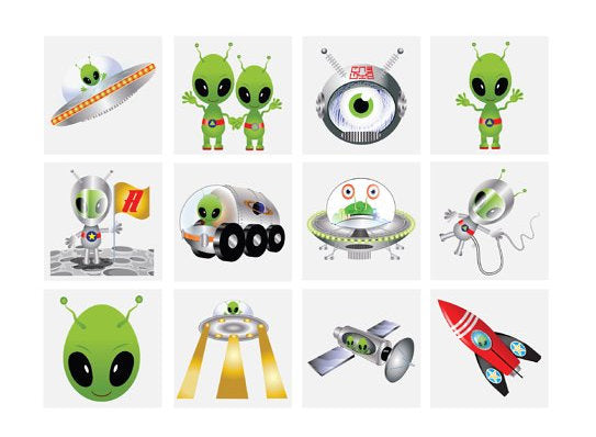72 Alien Temporary Tattoos