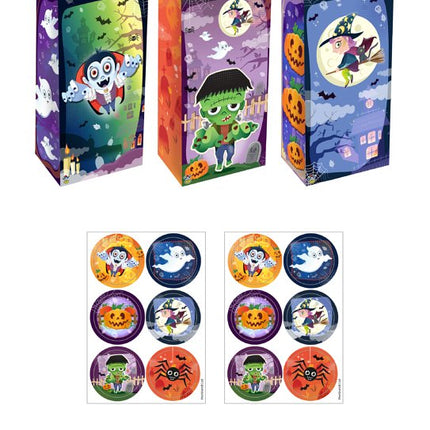12 Halloween Paper Bags & Stickers