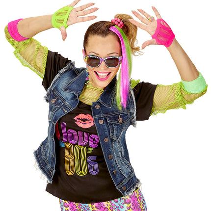 80's Girl Set (2 Neon Hair Extensions, Earring, Gloves & Glasses)