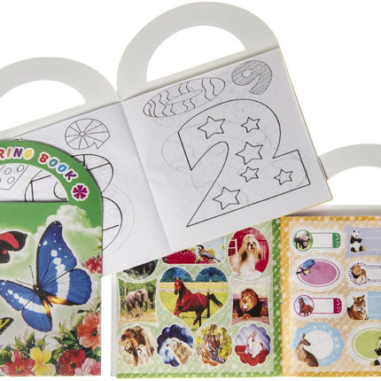 6 Assorted Sticker & Colouring Books With Handles