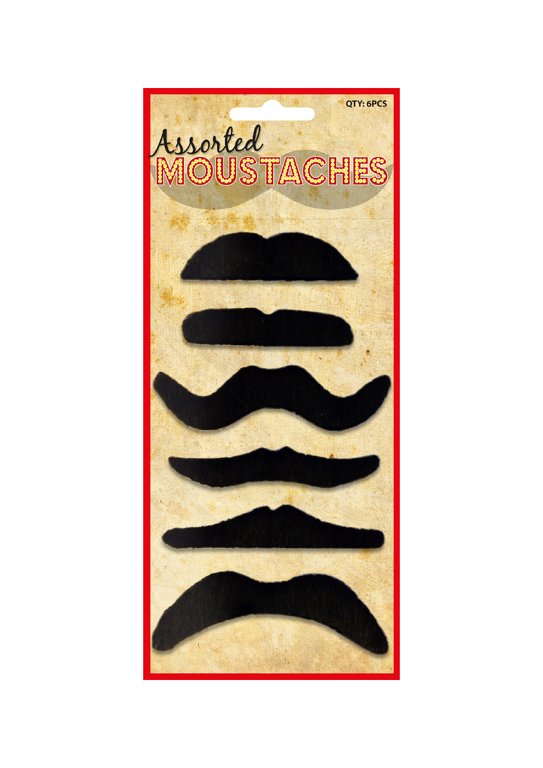 6 Assorted Black Moustaches