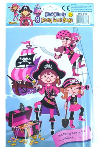 8 Pink Pirate Empty Party Bags
