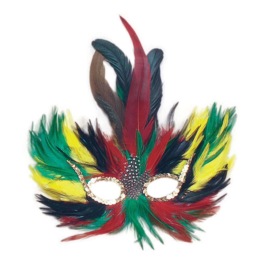 Green, Red & Yellow Feather Mask