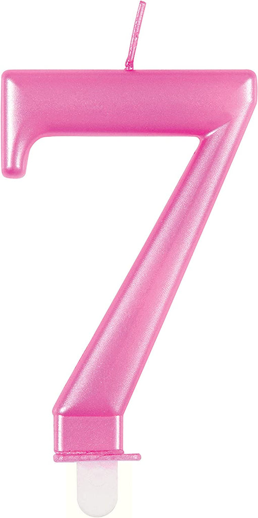 Number 7 Metallic Pink Candle