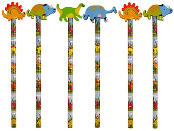 6 Dinosaur Pencils & Eraser Toppers