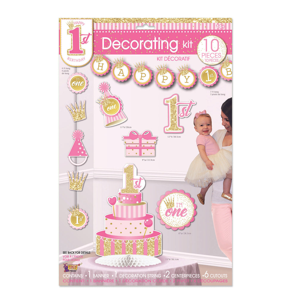 Pink 1st Birthday Room Decorating Set
