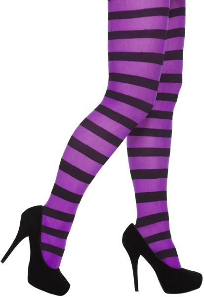Stripy Black & Purple Tights - Party Perfecto