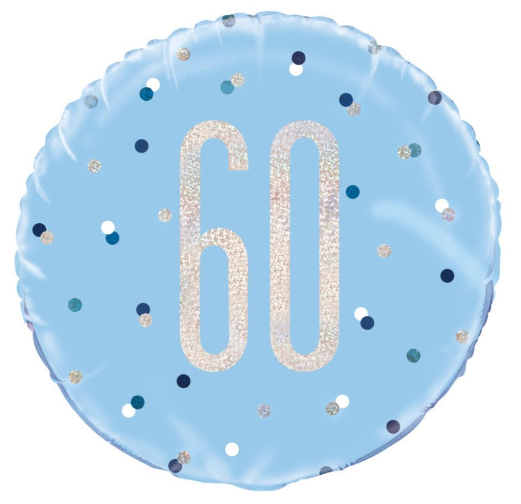 Blue 60th Birthday Glitz 18" Round Foil Balloon