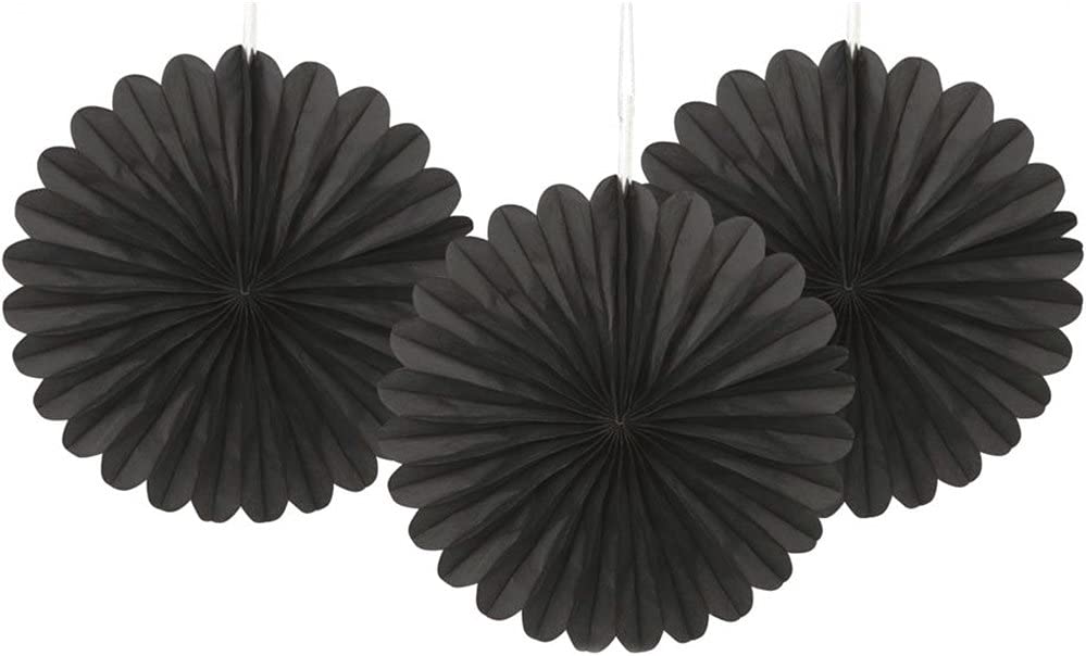 3 Black Tissue 6" Paper Fans