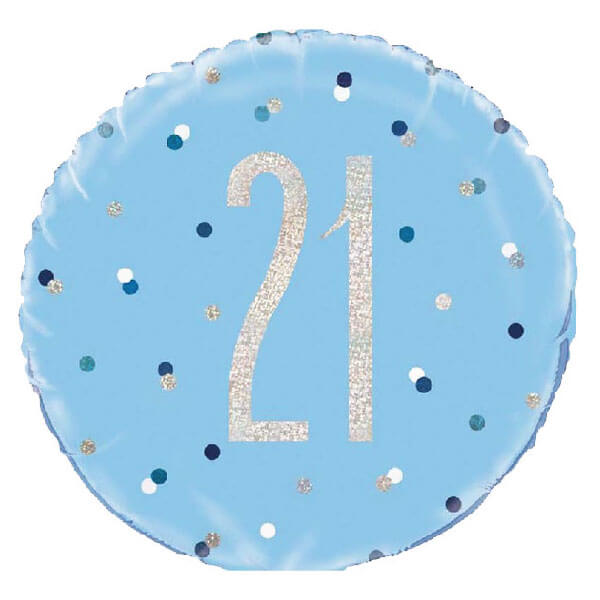 Blue 21st Birthday Glitz 18" Round Foil Balloon