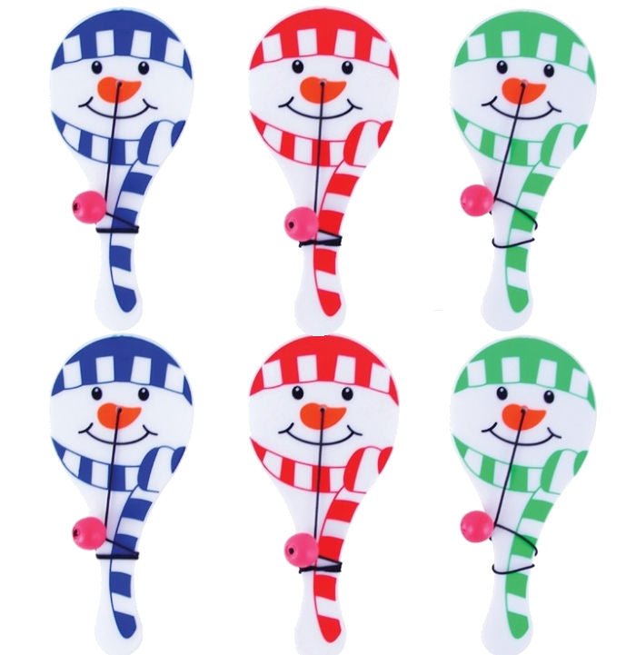6 Snowman Paddle Bats & Balls